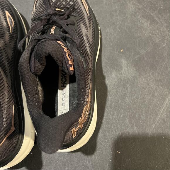Hoka Clifton 9 Shoes Womens 8 D Black Gold Running Cushioned Athletic Sneakers - Picture 9 of 10